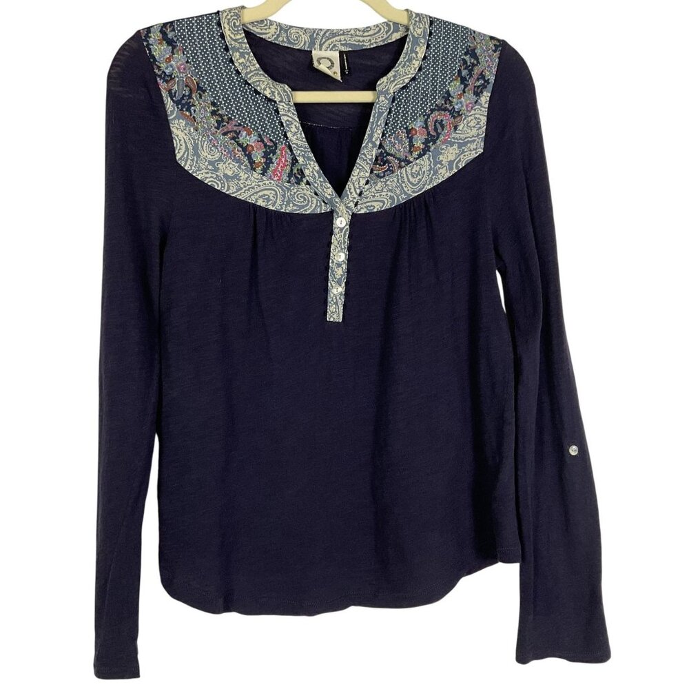 Anthropologie Akemi + Kin Caroline Navy Henley Top Long Sleeve XS